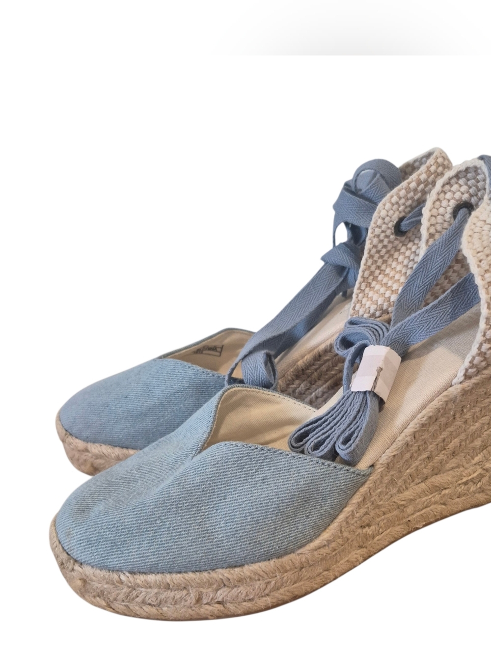 New Soludos Marseille Espadrille Wedge Sandal Heel Blue Denim Size 7 Strappy